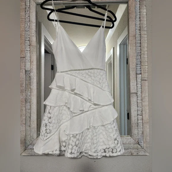 Selfie Leslie Taurus Floral Embroidery and Ruffle Trim Dress White - Picture 2 of 8